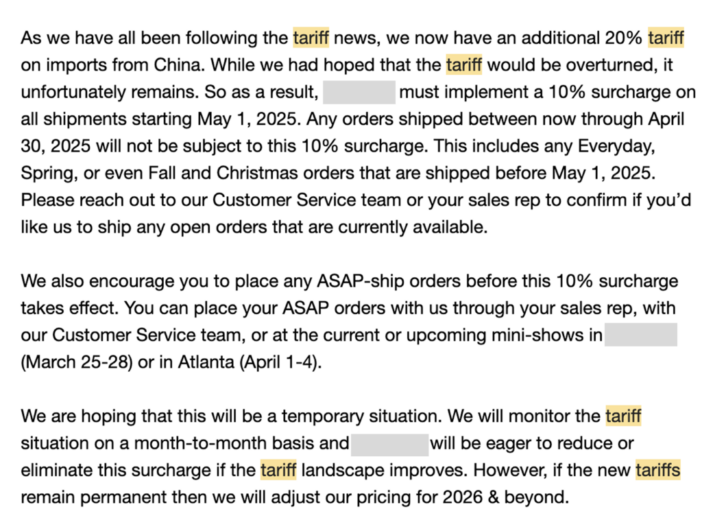 Tariffs interior design